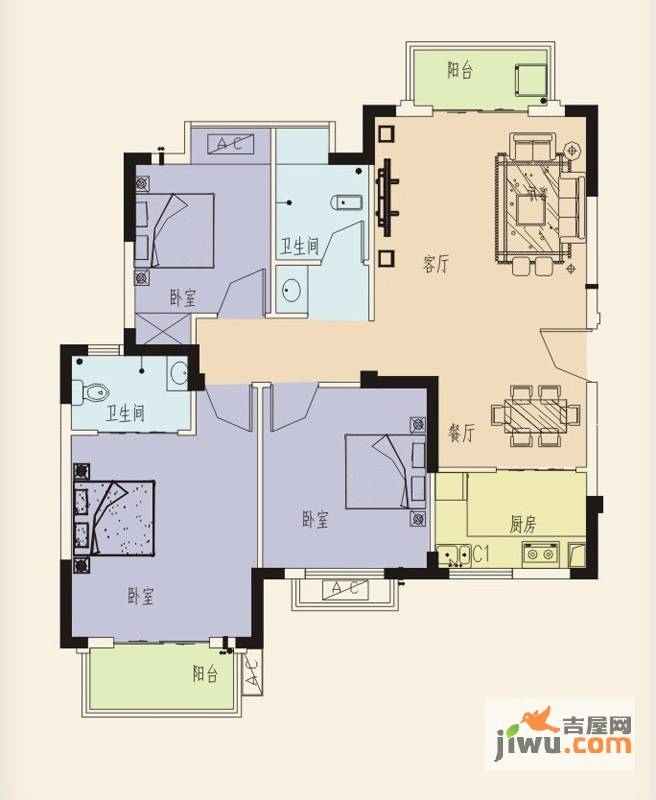 维纳阳光3室2厅2卫103㎡户型图