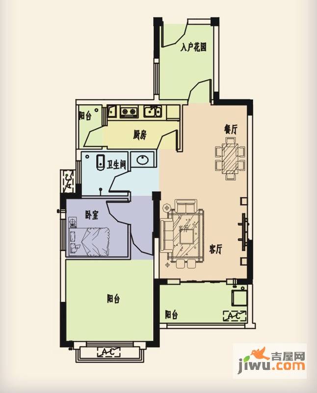 维纳阳光1室2厅1卫69.4㎡户型图