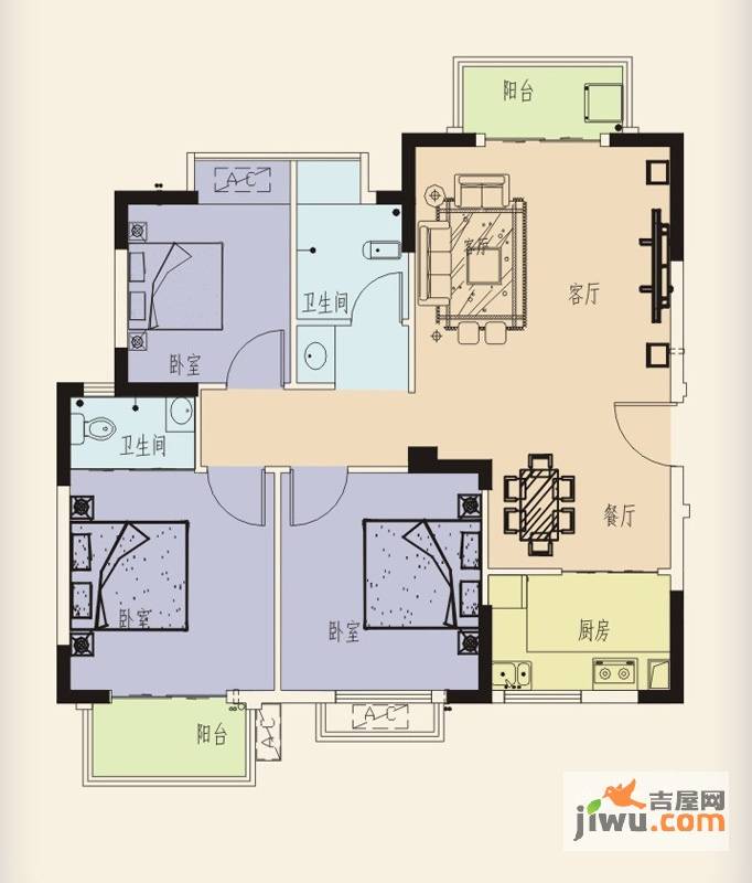 维纳阳光3室2厅2卫97㎡户型图