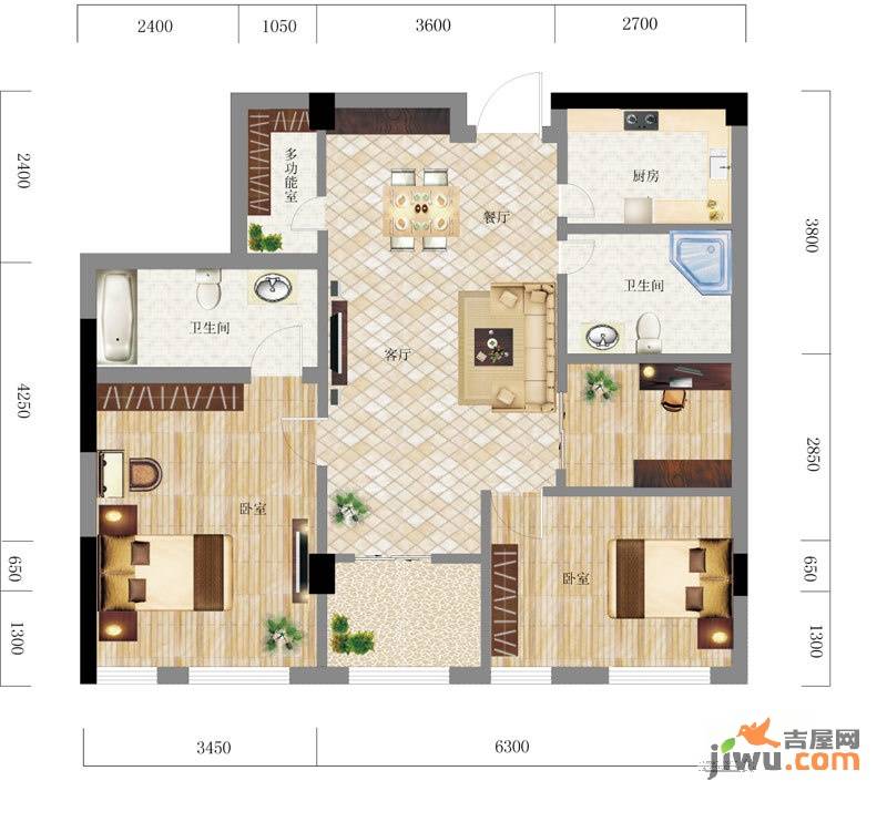 宏昌玲珑汇2室2厅2卫80㎡户型图