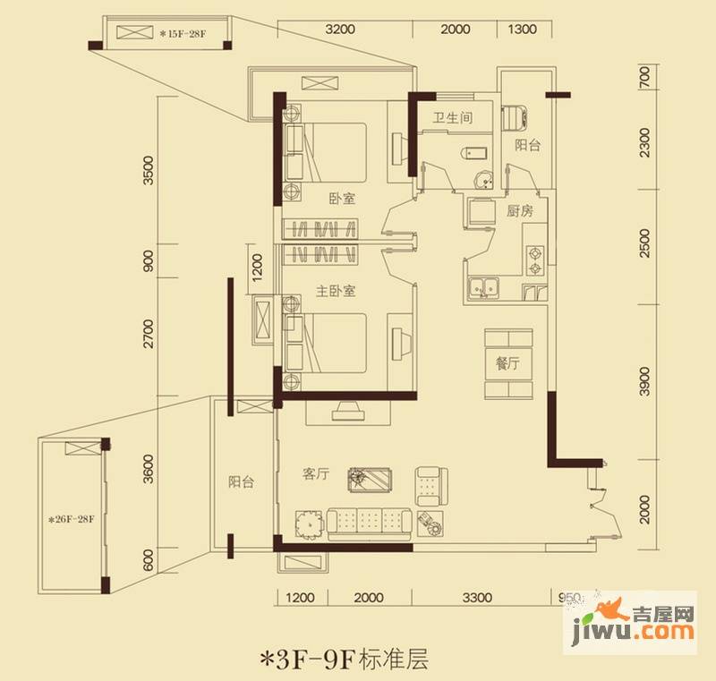 左岸美邻2室2厅1卫93.8㎡户型图