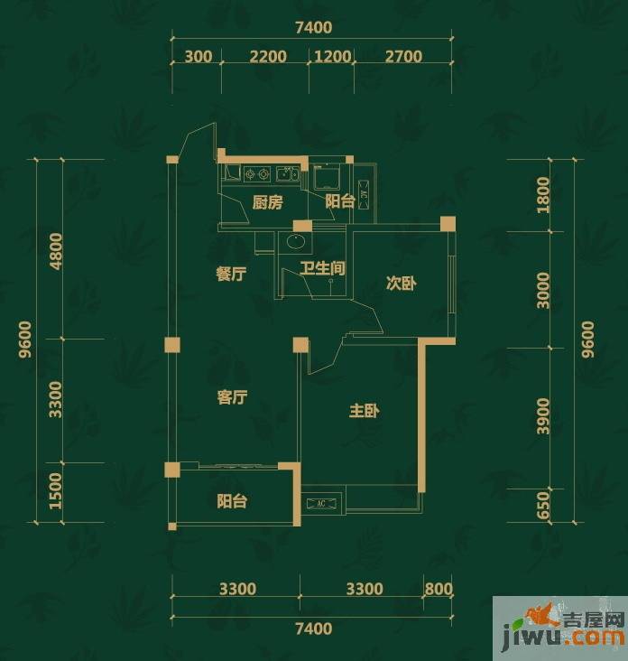 新长江香樟林2室2厅1卫64㎡户型图