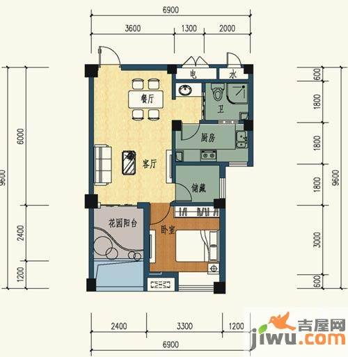 金龙百灵景都2室1厅1卫65.3㎡户型图