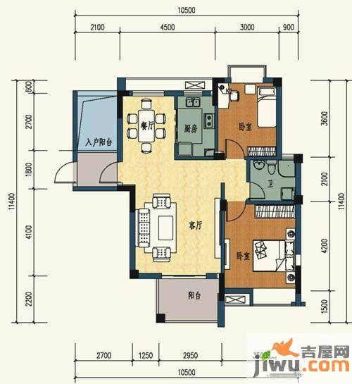 金龙百灵景都2室2厅1卫98.4㎡户型图