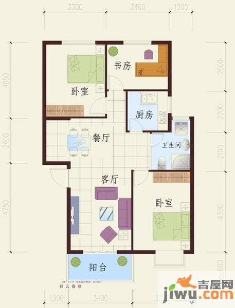 祥云春晓四期3室2厅1卫94.3㎡户型图