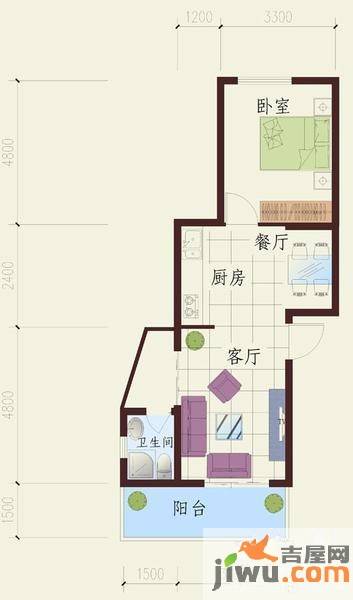 祥云春晓四期1室2厅1卫61㎡户型图