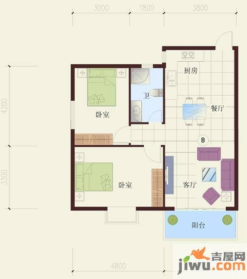 祥云春晓四期2室2厅1卫83.7㎡户型图