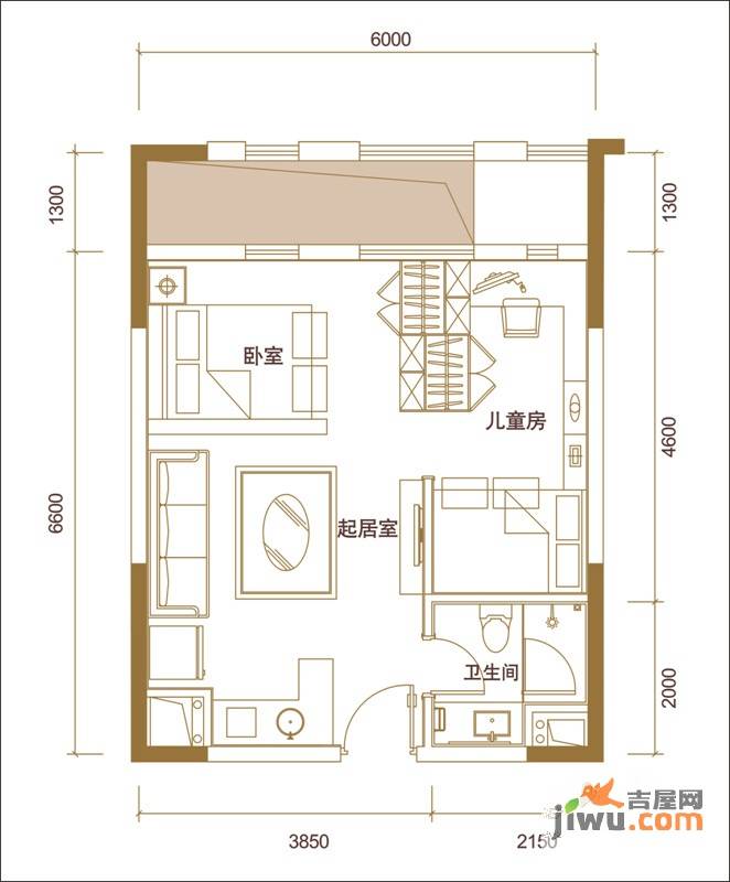 万科金域华府2室1厅1卫55㎡户型图