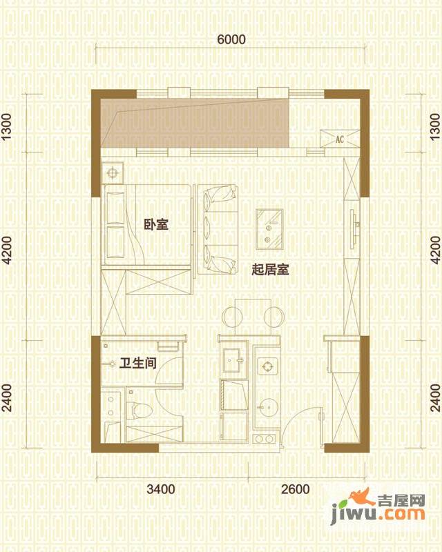 万科金域华府1室1厅1卫52㎡户型图