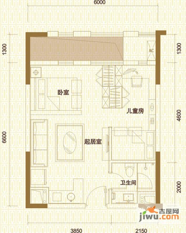 万科金域华府1室1厅1卫52㎡户型图