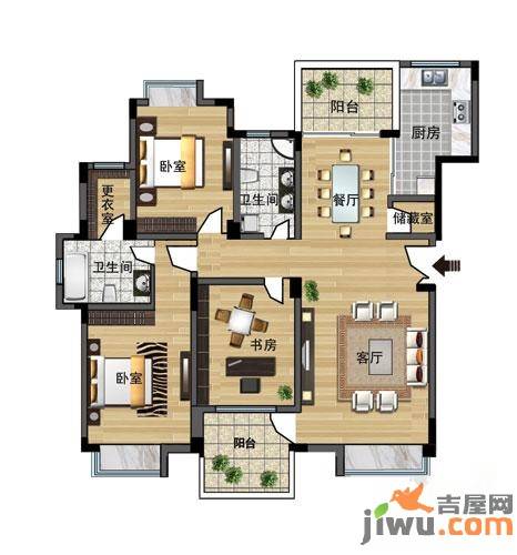 绿色新都三期景城3室2厅2卫131㎡户型图