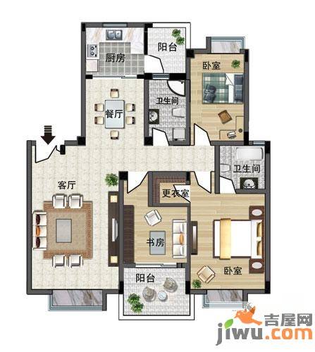 绿色新都三期景城3室2厅2卫120㎡户型图