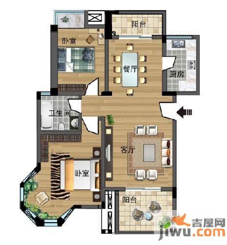 绿色新都三期景城2室2厅1卫88.4㎡户型图