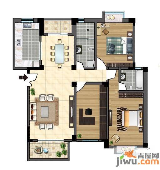 绿色新都三期景城3室2厅2卫131.8㎡户型图