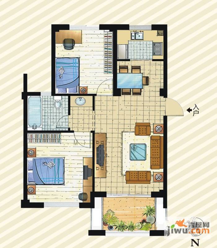 绿色新都三期景城2室2厅1卫81.5㎡户型图