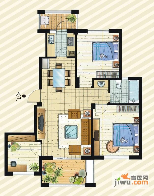 绿色新都三期景城3室2厅1卫96㎡户型图