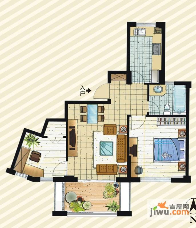 绿色新都三期景城2室2厅1卫76.7㎡户型图