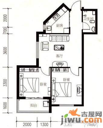 梅南星座2室1厅1卫68.7㎡户型图