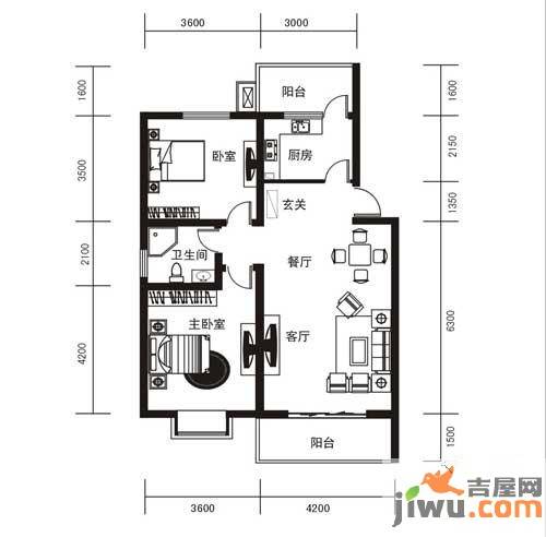 城市之光2室2厅1卫83㎡户型图