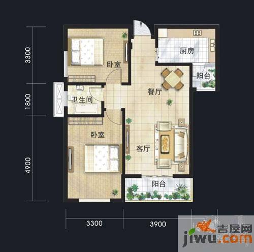 锦湖金利花园2室2厅1卫88.8㎡户型图