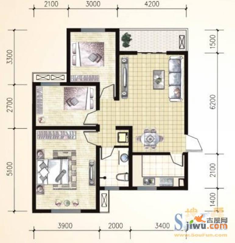 锦湖金利花园3室2厅2卫140㎡户型图