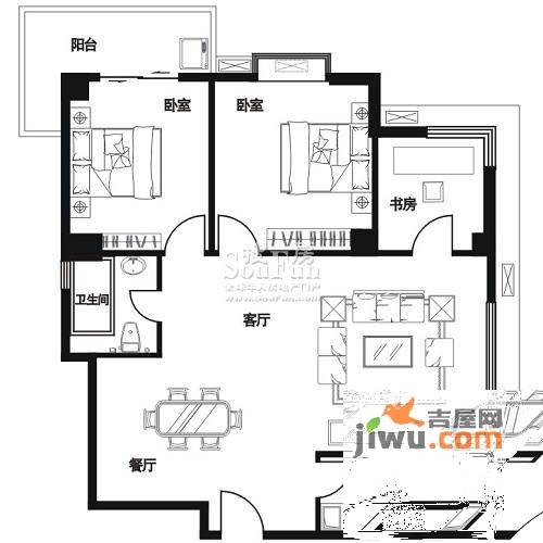 新都汇3室2厅1卫109.9㎡户型图