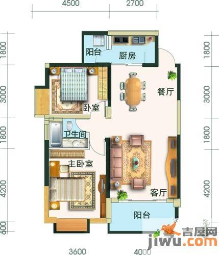 佳阳公园一号2室2厅1卫87.5㎡户型图