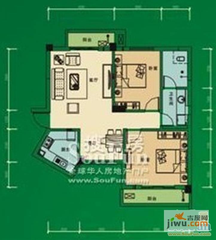 九坤五环华城2室2厅2卫95㎡户型图