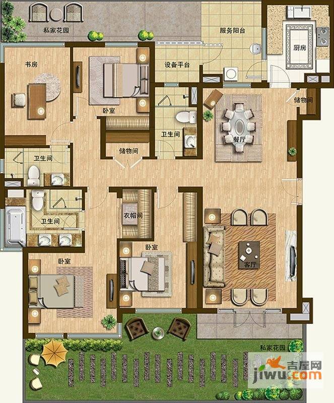 武汉天地御江苑4室2厅2卫190.5㎡户型图