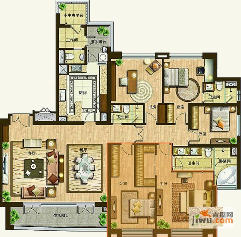 武汉天地御江苑4室2厅4卫308㎡户型图