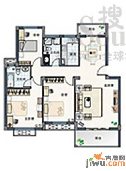 盘龙新天地3室2厅2卫125.2㎡户型图