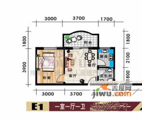 东立国际1室1厅1卫42.7㎡户型图