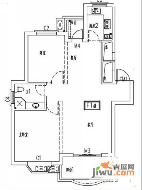 汉口花园幽兰居北区2室2厅1卫户型图