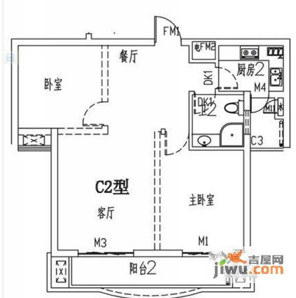 汉口花园幽兰居北区2室2厅1卫户型图