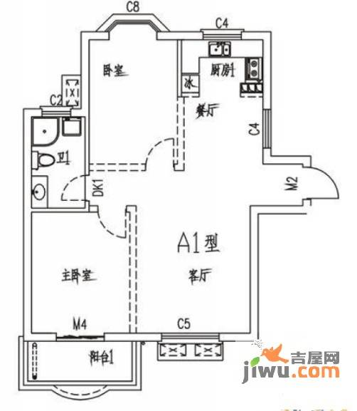 汉口花园幽兰居北区2室2厅1卫户型图