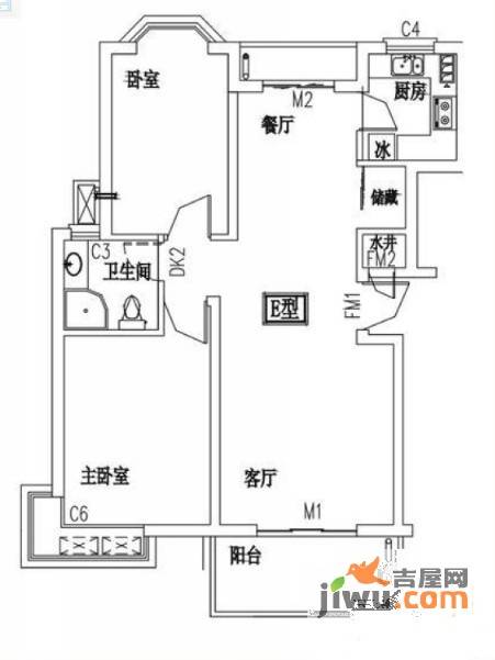 汉口花园幽兰居北区2室0厅1卫户型图