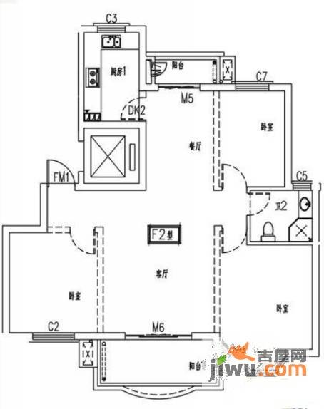 汉口花园幽兰居北区3室2厅1卫户型图