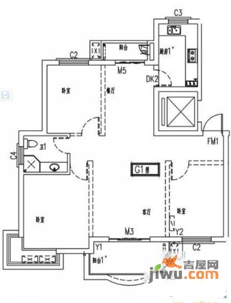 汉口花园幽兰居北区3室2厅1卫户型图