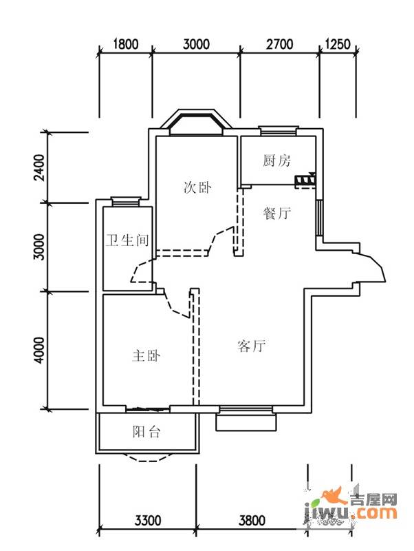 汉口花园幽兰居北区2室2厅1卫92㎡户型图