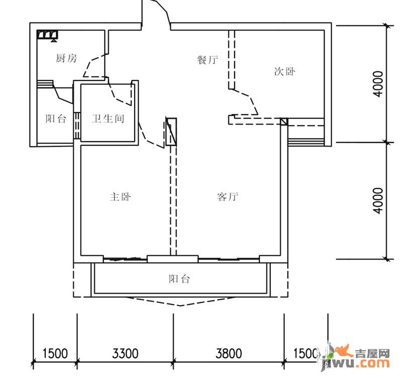 汉口花园幽兰居北区2室2厅1卫91㎡户型图