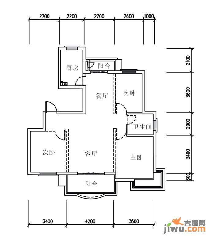 汉口花园幽兰居北区2室2厅1卫111㎡户型图