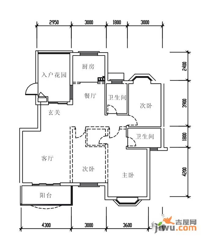 汉口花园幽兰居北区3室2厅2卫130㎡户型图