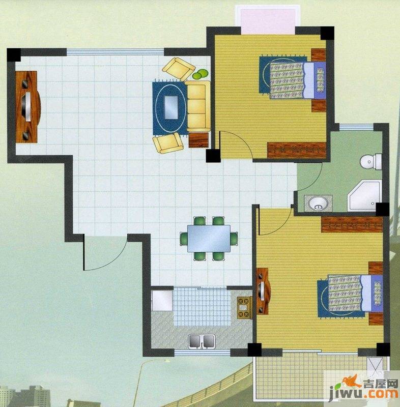 翠堤春晓2室2厅1卫96㎡户型图