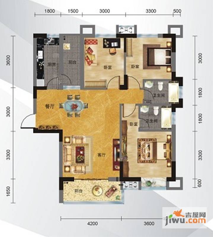 馨悦国际3室2厅2卫128.8㎡户型图