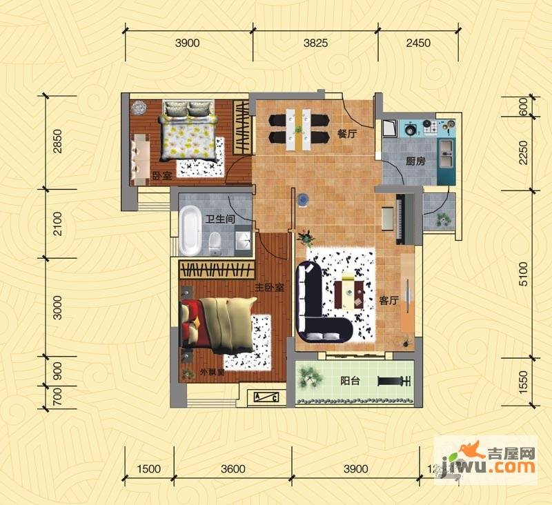 天合新界2室2厅1卫89.7㎡户型图