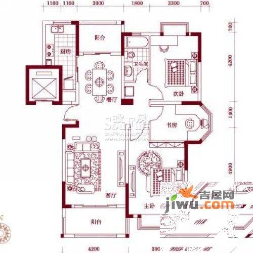 卧龙丽景湾3室2厅1卫118.5㎡户型图