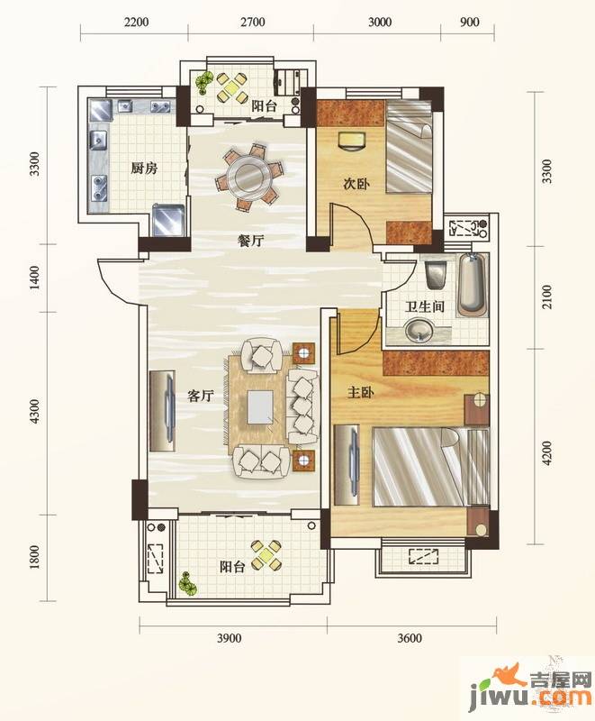 卧龙丽景湾2室2厅1卫85㎡户型图