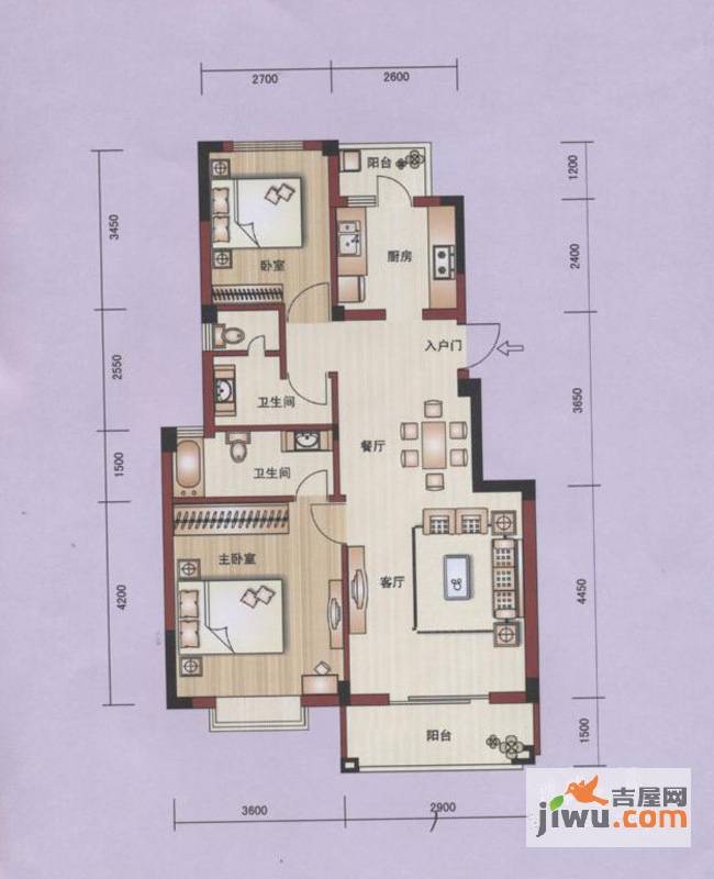 南国明珠芯片人社区2室2厅2卫91.8㎡户型图