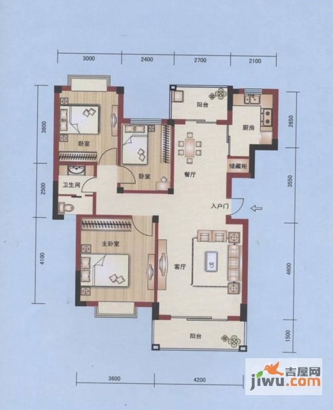 南国明珠芯片人社区3室2厅1卫104.7㎡户型图