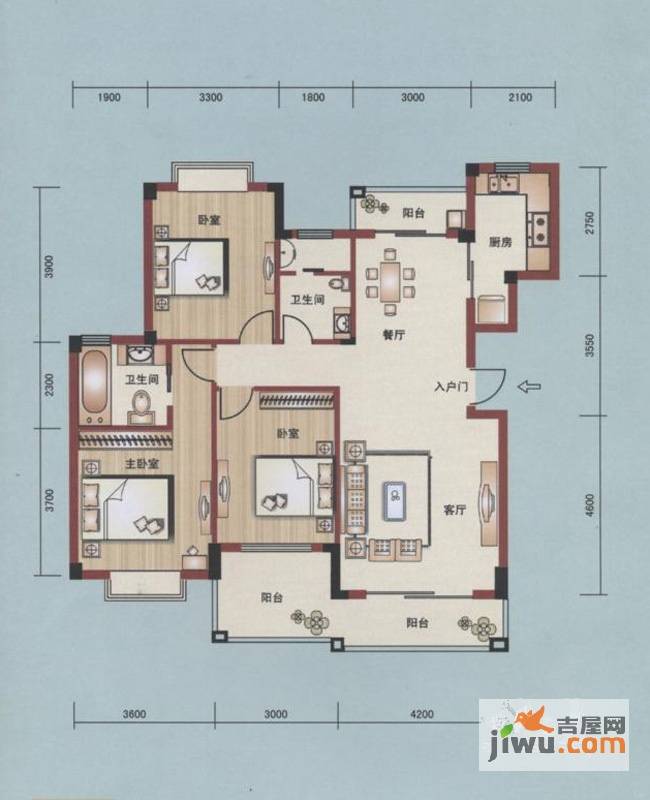 南国明珠芯片人社区3室2厅2卫125㎡户型图